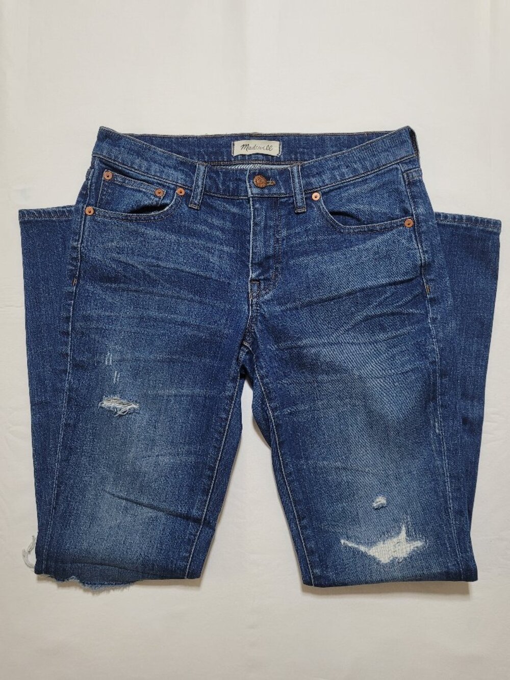Madewell The Slim Boyjean Distressed Blue Denim Jeans Low Mid Rise Size 25 - Picture 3 of 13